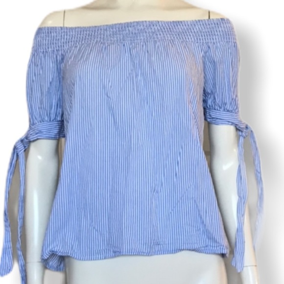 Heart & Hips Tops - Hearts Hips smocked crop top blue white stripes